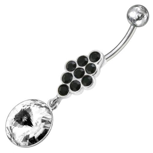 Fancy Zirconia Jeweled Dangling SS Bar Belly Ring - Monster Piercing