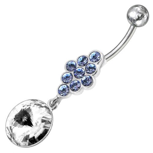 Fancy Zirconia Jeweled Dangling SS Bar Belly Ring - Monster Piercing