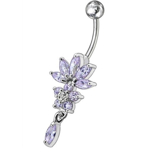 Flower Jeweled Dangling Belly Button Ring - Monster Piercing