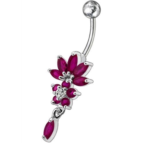 Flower Jeweled Dangling Belly Button Ring - Monster Piercing