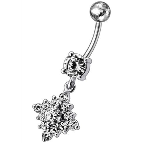 Flower Belly Navel Ring Fancy CZ Gemmed Dangle Button - Monster Piercing