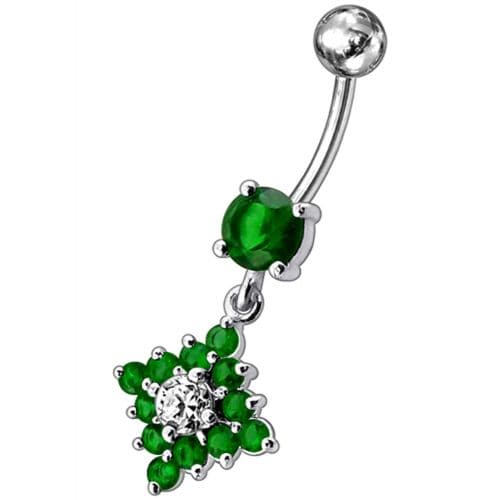 Flower Belly Navel Ring Fancy CZ Gemmed Dangle Button - Monster Piercing