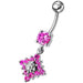 Flower Belly Navel Ring Fancy CZ Gemmed Dangle Button - Monster Piercing