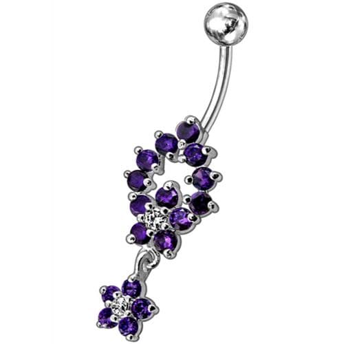 Fancy two Flower Jeweled Dangling Navel Ring - Monster Piercing