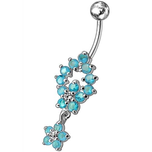 Fancy two Flower Jeweled Dangling Navel Ring - Monster Piercing