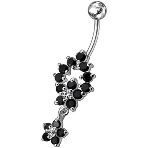 Fancy two Flower Jeweled Dangling Navel Ring - Monster Piercing