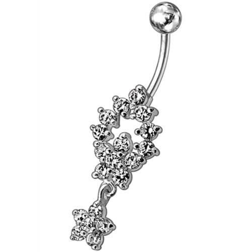 Fancy two Flower Jeweled Dangling Navel Ring - Monster Piercing