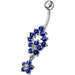 Fancy two Flower Jeweled Dangling Navel Ring - Monster Piercing