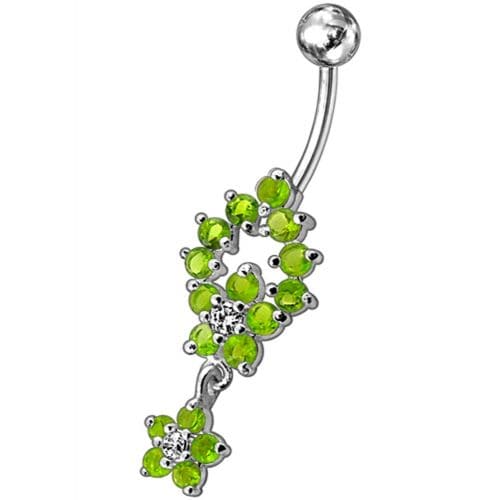 Fancy two Flower Jeweled Dangling Navel Ring - Monster Piercing