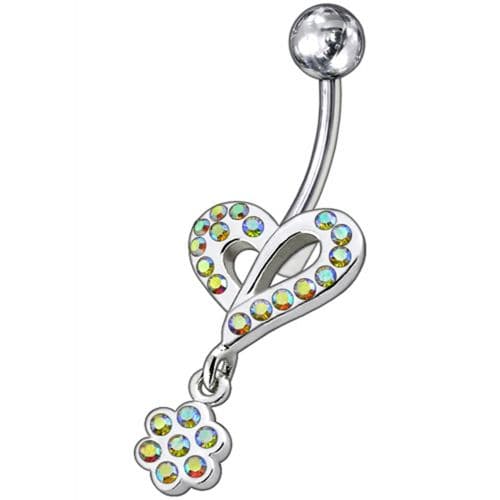 Fancy Heart Jeweled Dangling Belly Ring - Monster Piercing