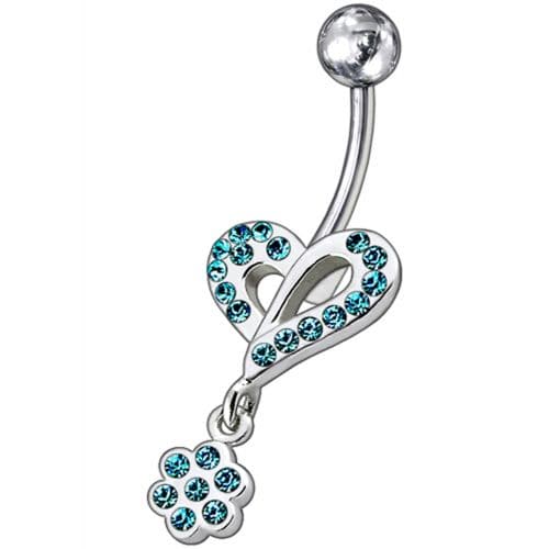 Fancy Heart Jeweled Dangling Belly Ring - Monster Piercing