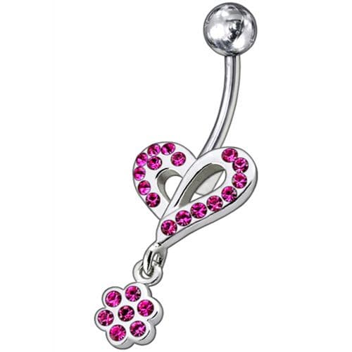 Fancy Heart Jeweled Dangling Belly Ring - Monster Piercing