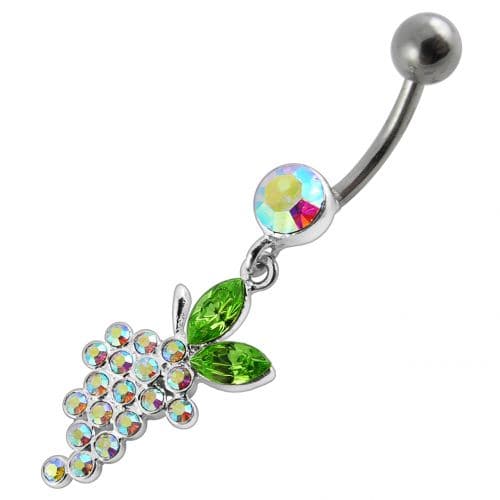 Fancy grapes Jeweled Dangling Curved Bar Belly Ring - Monster Piercing