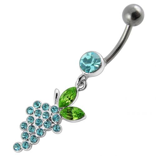 Fancy grapes Jeweled Dangling Curved Bar Belly Ring - Monster Piercing