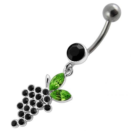 Fancy grapes Jeweled Dangling Curved Bar Belly Ring - Monster Piercing