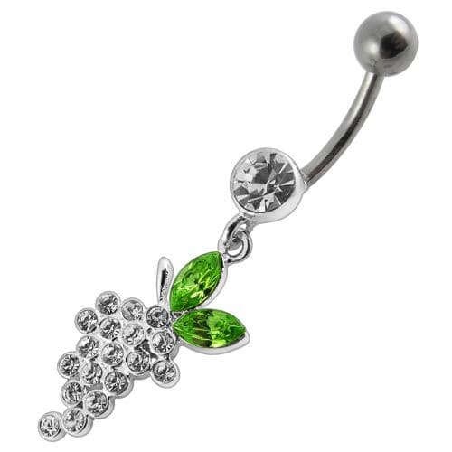 Fancy grapes Jeweled Dangling Curved Bar Belly Ring - Monster Piercing