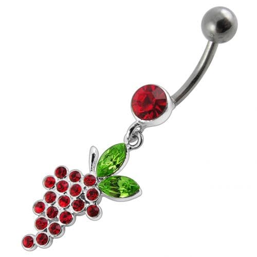 Fancy grapes Jeweled Dangling Curved Bar Belly Ring - Monster Piercing