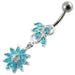 Fancy White Stone Jeweled Flower Dangling Navel Ring - Monster Piercing