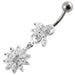 Fancy White Stone Jeweled Flower Dangling Navel Ring - Monster Piercing