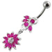 Fancy White Stone Jeweled Flower Dangling Navel Ring - Monster Piercing