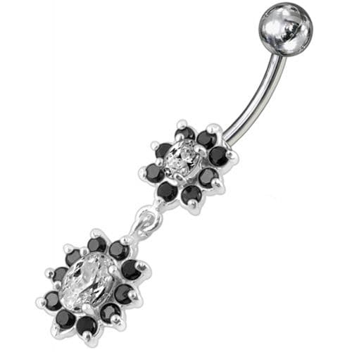 Fancy Double Flowered  Dangling Navel Ring - Monster Piercing