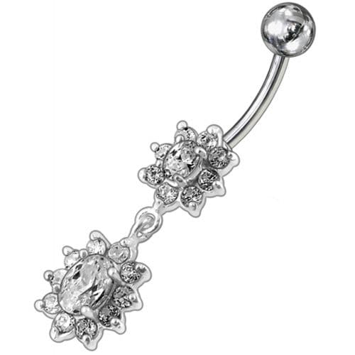 Fancy Double Flowered  Dangling Navel Ring - Monster Piercing