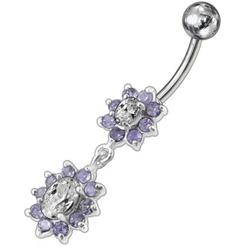 Fancy Double Flowered  Dangling Navel Ring - Monster Piercing