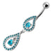 Fancy Pear Shape Jeweled Dangling SS Bar Navel Ring - Monster Piercing