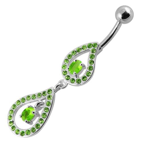 Fancy Pear Shape Jeweled Dangling SS Bar Navel Ring - Monster Piercing