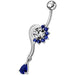 Fancy Flower With Teardrop Jeweled Dangling Navel Body Ring - Monster Piercing