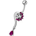 Fancy Flower With Teardrop Jeweled Dangling Navel Body Ring - Monster Piercing