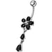 Fancy Jeweled Flower With Silver Dangling SS Bar Navel Ring - Monster Piercing