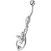 Silver Fancy Flower Jeweled Dangling  SS Bar Belly Body Ring - Monster Piercing