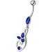 Silver Fancy Flower Jeweled Dangling  SS Bar Belly Body Ring - Monster Piercing