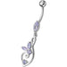 Silver Fancy Flower Jeweled Dangling  SS Bar Belly Body Ring - Monster Piercing