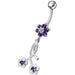 Fancy Long Flower With 2 Small Flower Jeweled Dangling Navel Ring - Monster Piercing