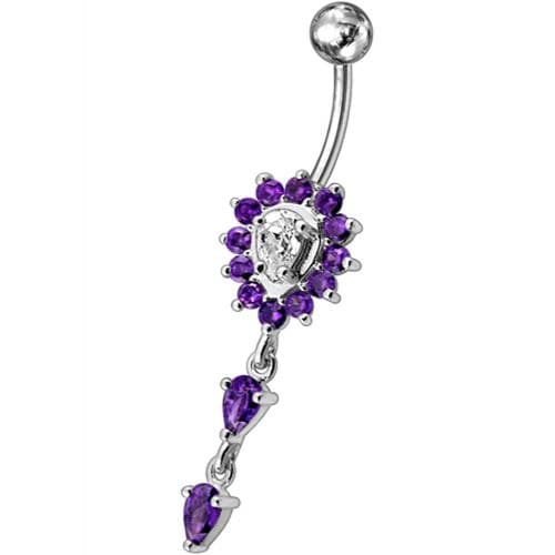 Fancy Ancient Flower Jeweled Dangling Navel Ring - Monster Piercing