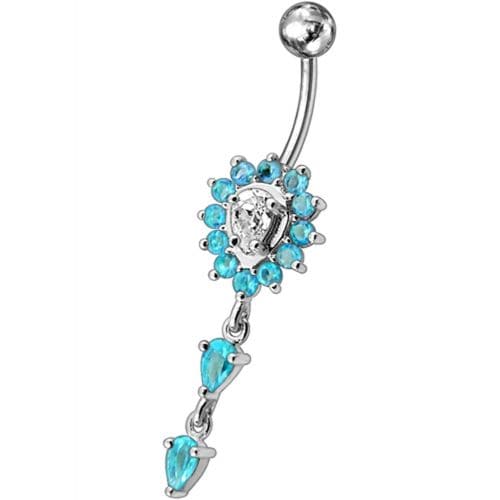 Fancy Ancient Flower Jeweled Dangling Navel Ring - Monster Piercing