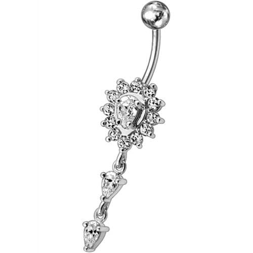 Fancy Ancient Flower Jeweled Dangling Navel Ring - Monster Piercing