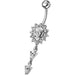 Fancy Ancient Flower Jeweled Dangling Navel Ring - Monster Piercing