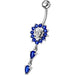 Fancy Ancient Flower Jeweled Dangling Navel Ring - Monster Piercing