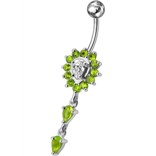 Fancy Ancient Flower Jeweled Dangling Navel Ring - Monster Piercing