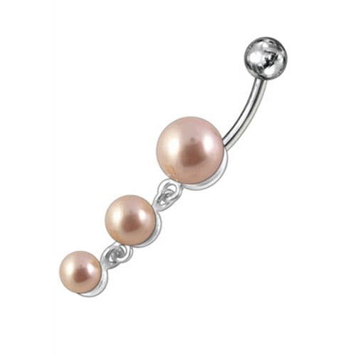 Fancy Pearl Jeweled Dangling Banana Bar Navel Body Jewelry Ring - Monster Piercing