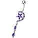 Fancy Jeweled Flower Long Tail Silver Dangling Belly Ring - Monster Piercing