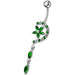 Fancy Jeweled Flower Long Tail Silver Dangling Belly Ring - Monster Piercing