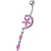 Fancy Jeweled Flower Long Tail Silver Dangling Belly Ring - Monster Piercing