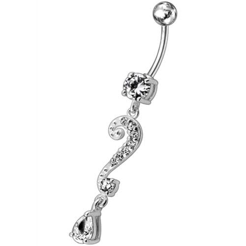 Silver Fancy Crystalline Teardrop Multi Gem Fancy Navel Ring - Monster Piercing