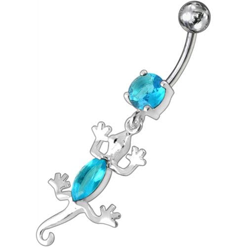 Fancy Jeweled Lizard Dangling Curved Bar Belly Ring Body Jewelry - Monster Piercing