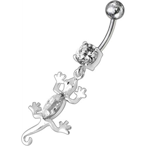 Fancy Jeweled Lizard Dangling Curved Bar Belly Ring Body Jewelry - Monster Piercing