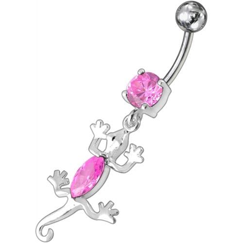 Fancy Jeweled Lizard Dangling Curved Bar Belly Ring Body Jewelry - Monster Piercing